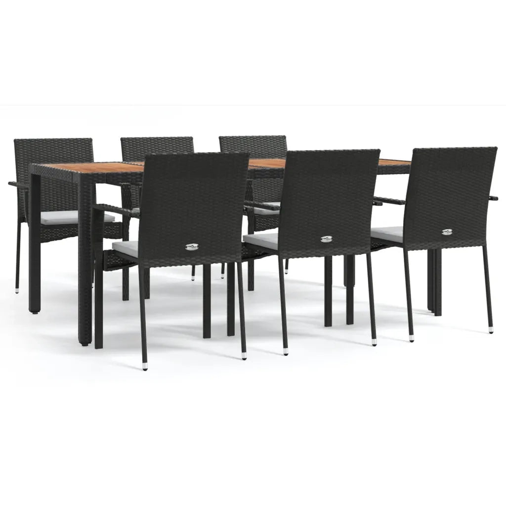 Set da Pranzo da Giardino 7 pz Nero con Cuscini in Polyrattan 3184991