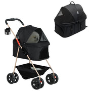 Passeggino per Cani 3 in 1 Pieghevole con Cestino Inferiore Nero