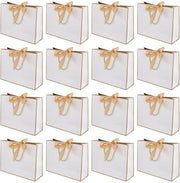 Confezioni di regalo 16 pezzi - Borse di regalo in carta 32x25x11cm - Borsa di carta bianca con nastro dorato - Costruzione robusta - Maniglie rinforzate - Ideale per compleanni/festeggiamenti/matrimoni - Borse di regalo