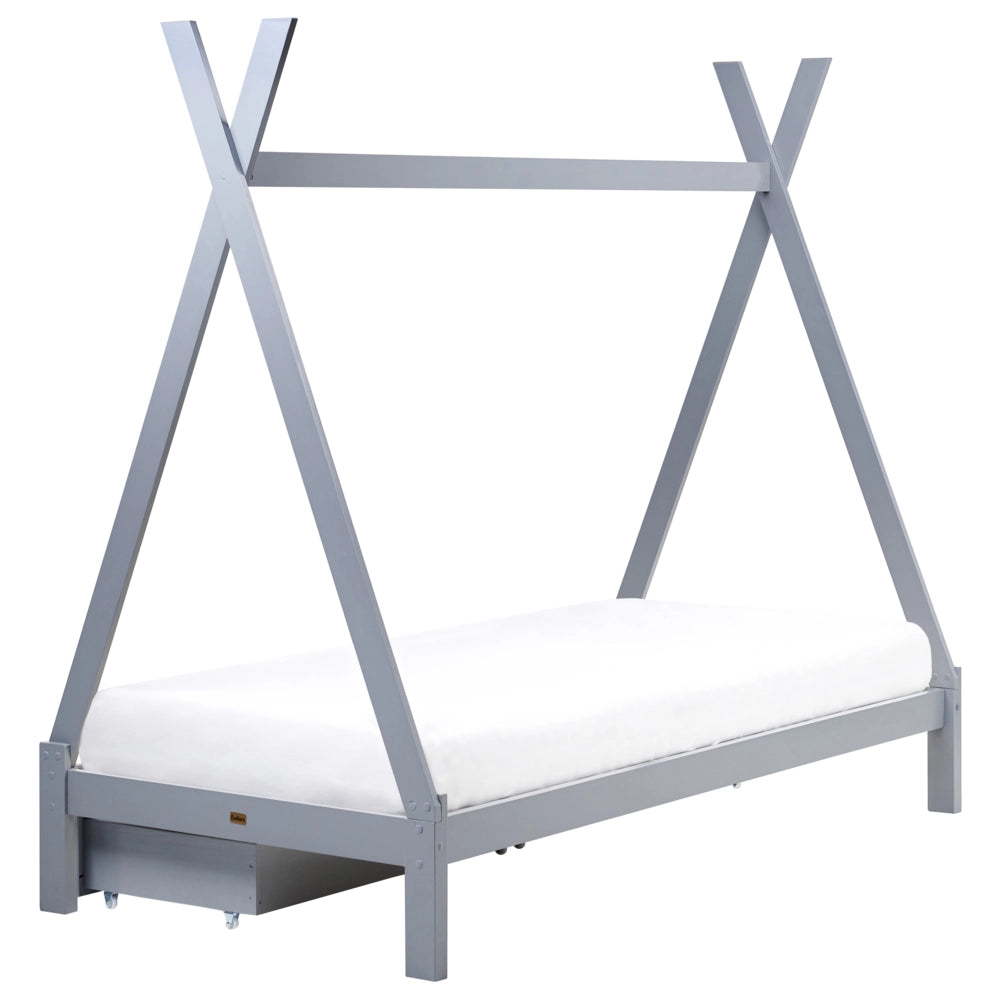 Letto a forma di tenda per bambini Struttura per letto singolo in pino grigio UE 90 x 200 cm con doghe e cassetti
