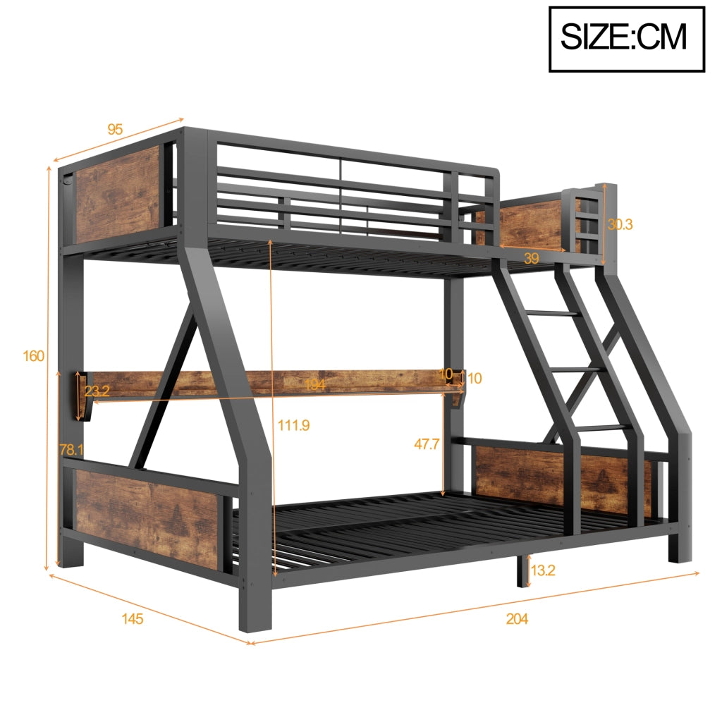 letto a castello metallo e legno nero 145 x 204 cm
