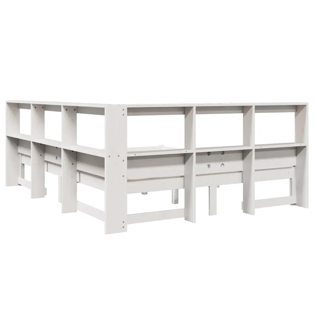 Letto Libreria senza Materasso-Struttura Letto con contenitore Bianco 140x200 cm Legno di Pino 633520