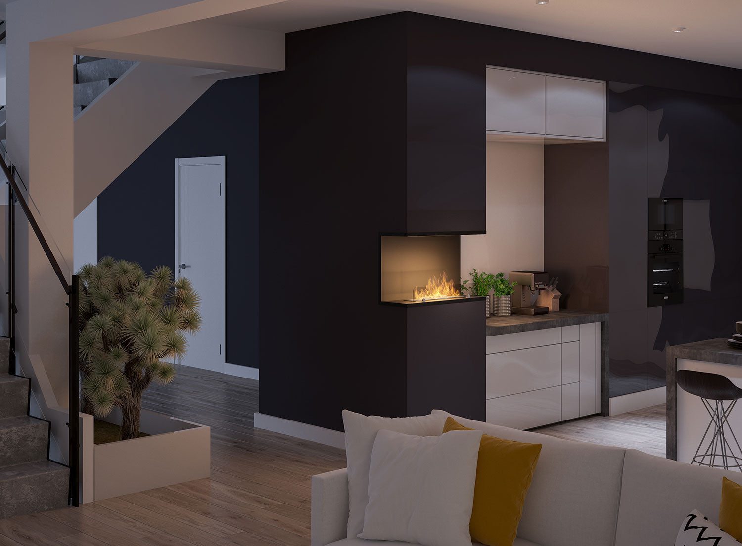 Camino a Bioetanolo da Incasso 80x50 cm Inside C 800 V2 Nero con Vetro