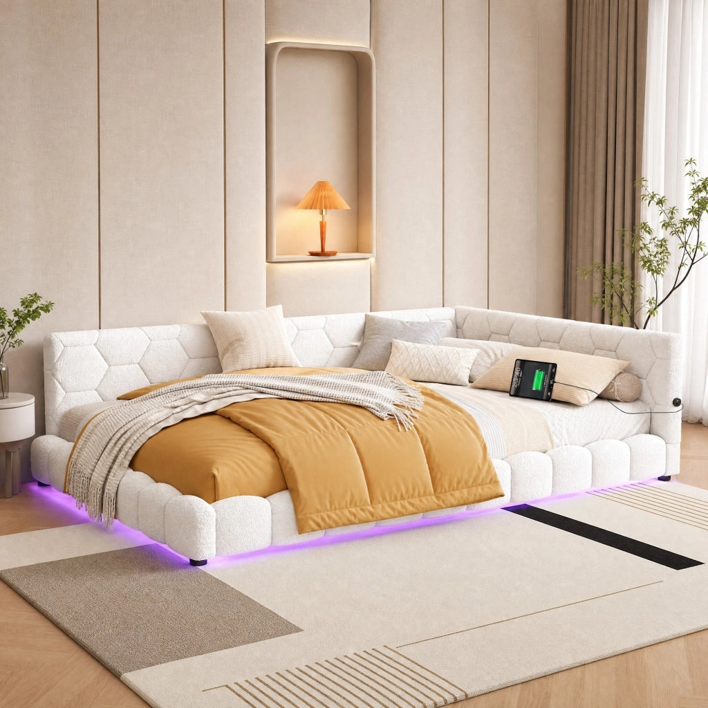 LETTO Giorno 140x200 cm con illuminazione LED, USB e Type-C, Bianco