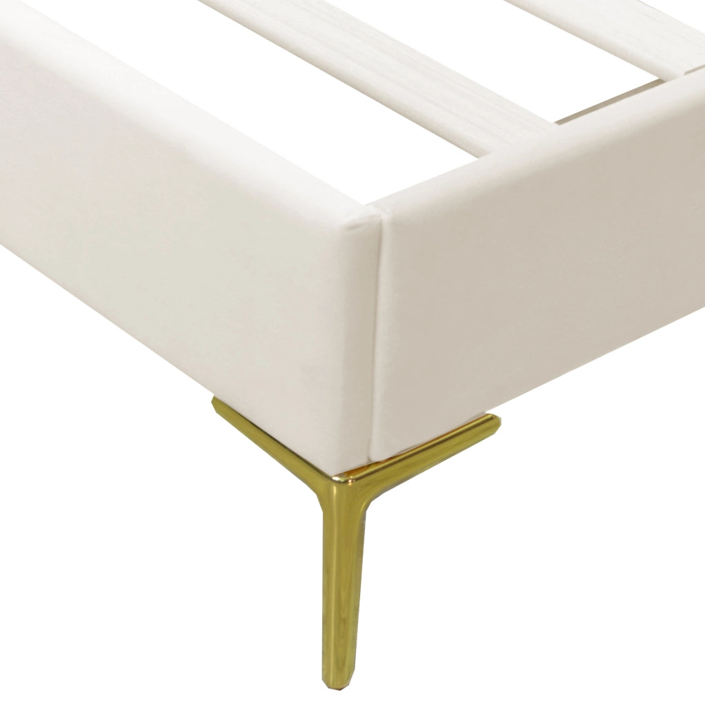 Letto matrimoniale imbottito 140 x 200 cm in velluto beige con testiera regolabile