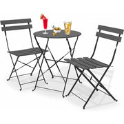 Set 3 Pezzi Giardino Tavolo 2 Sedie Bistrot Pieghevole Modello Parigi Antracite