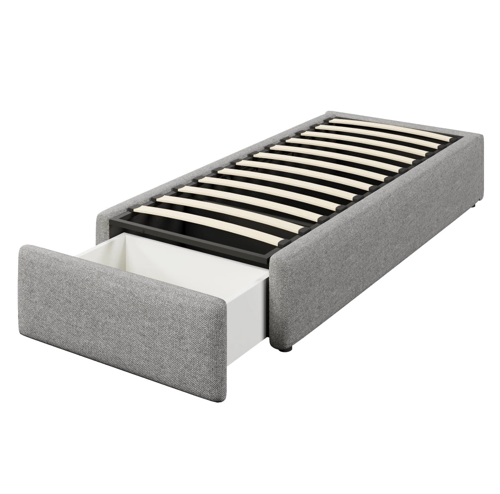 Letto imbottito 90x200 cm senza testiera con vano idraulico e cassetto grigio
