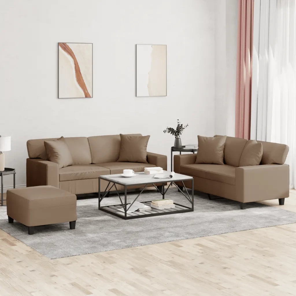Set di Divani 3 pz con Cuscini Cappuccino in Similpellecod mxl 80208