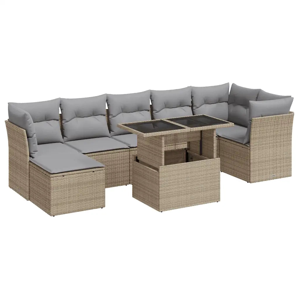 Set Divano da Giardino 8 pz con Cuscini Beige in Polyrattan 3326200