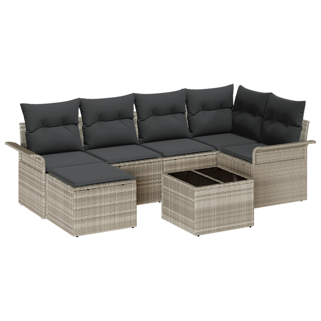 Set di divani da giardino 7 pezzi con cuscini grigi in polirattan