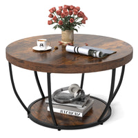 Tavolino da caff¨¨ rotondo-Tavolo a 2 ripiani con struttura in metallo resistente Naturale + Nero