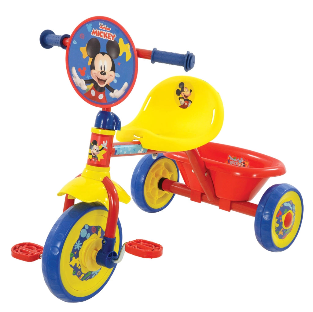 Triciclo a Pedali Primi Passi per Bambini con Maniglione Genitoriale Rimovibile e Vano Contenitore Disney Mickey Mouse