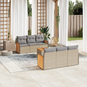 Set Divani da Giardino 7 pz con Cuscini Beige in Polyrattan