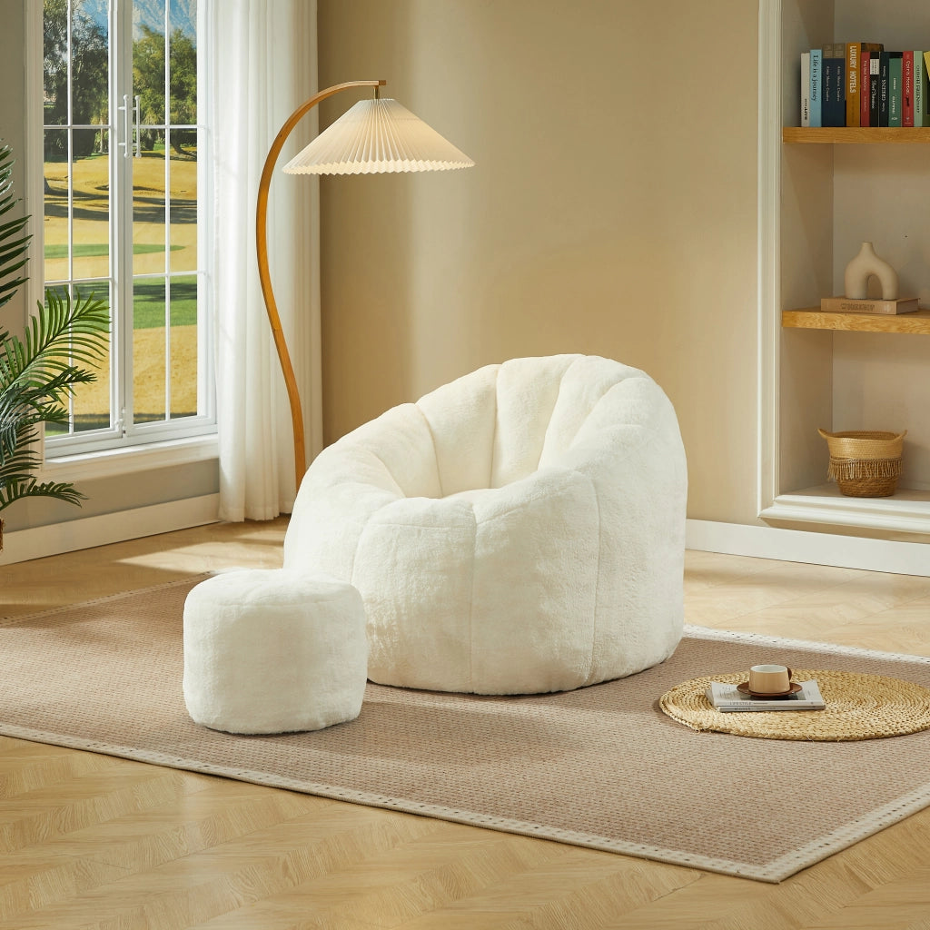 POLTRONA SACCO 105x105x70 cm Bianco sporco con poggiapiedi