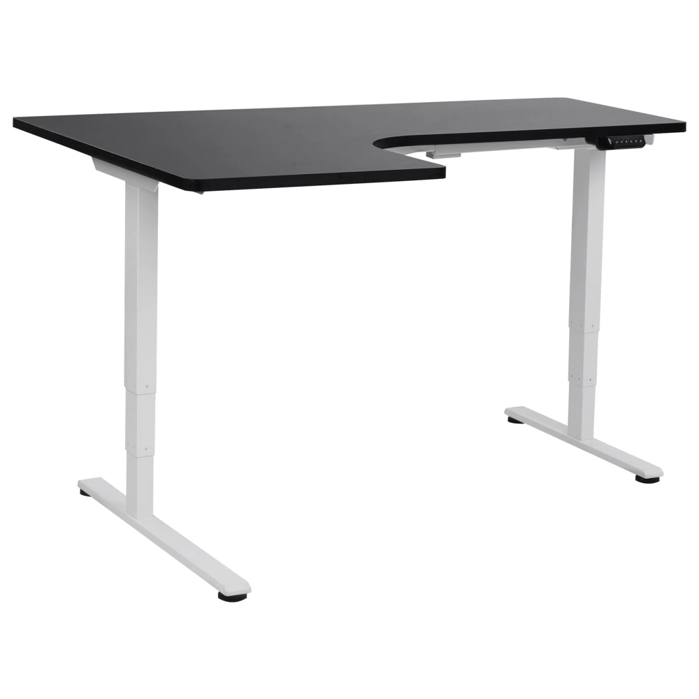 Scrivania elettrica regolabile a forma di L 160 x 59 cm Piano bianco e nero lato sinistro stile moderno