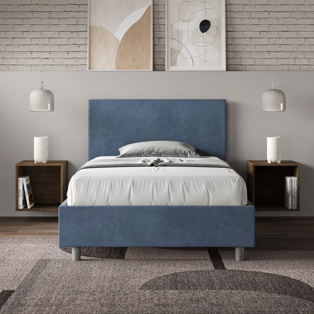 BS COM Letto una piazza e mezza contenitore imbottito 120x210 microfibra blu