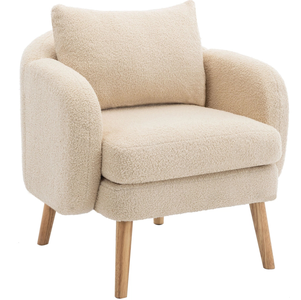 Poltrona imbottita in tessuto Teddy beige con cuscino schienale; 71x72x71 cm