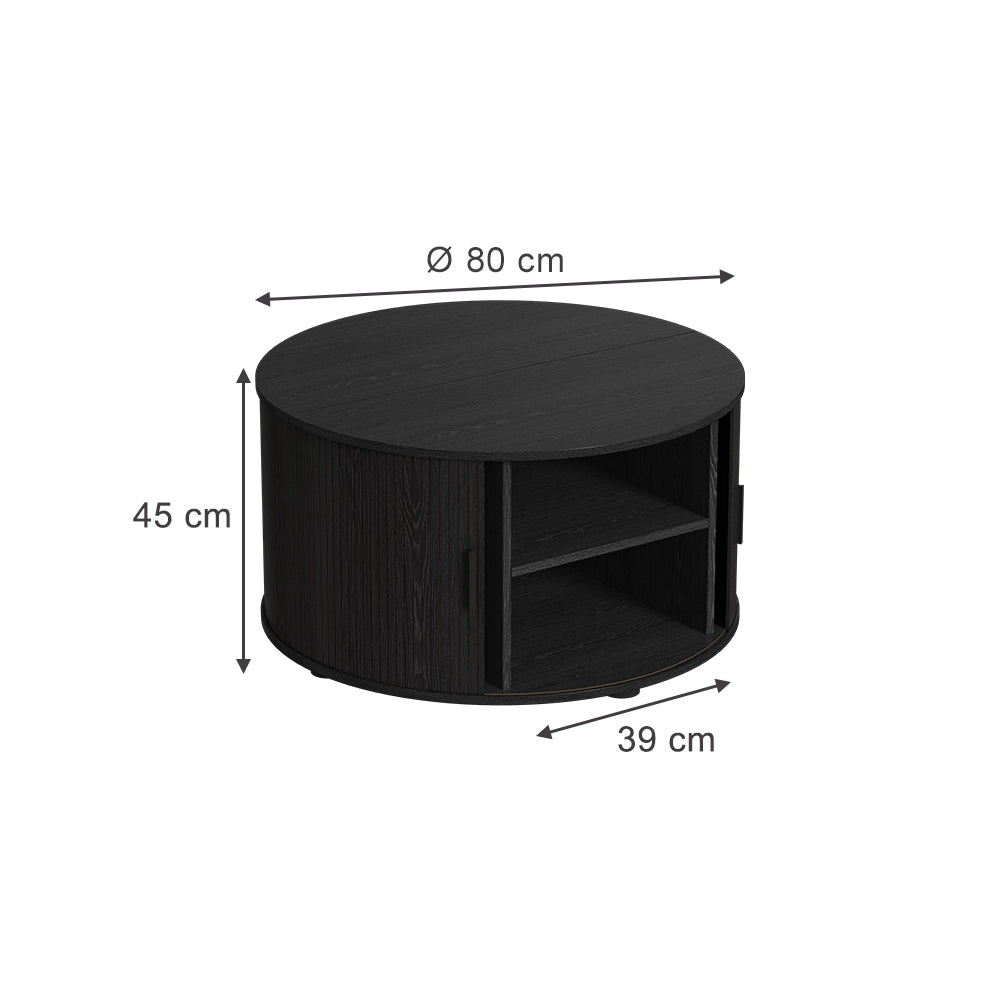 Vicco tavolino soggiorno Nero 80 x 80 cm con porta scorrevole