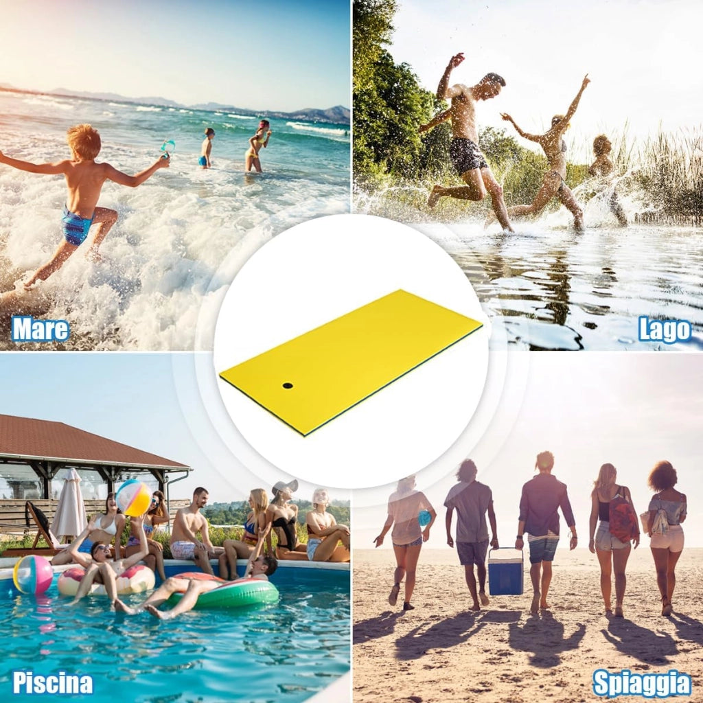 Tappeto Galleggiante per Mare e Piscina Arrotolabile, Materassino Galleggiante in Schiuma con Poggiatesta e Corda, Galleggiante Piscina Resistente