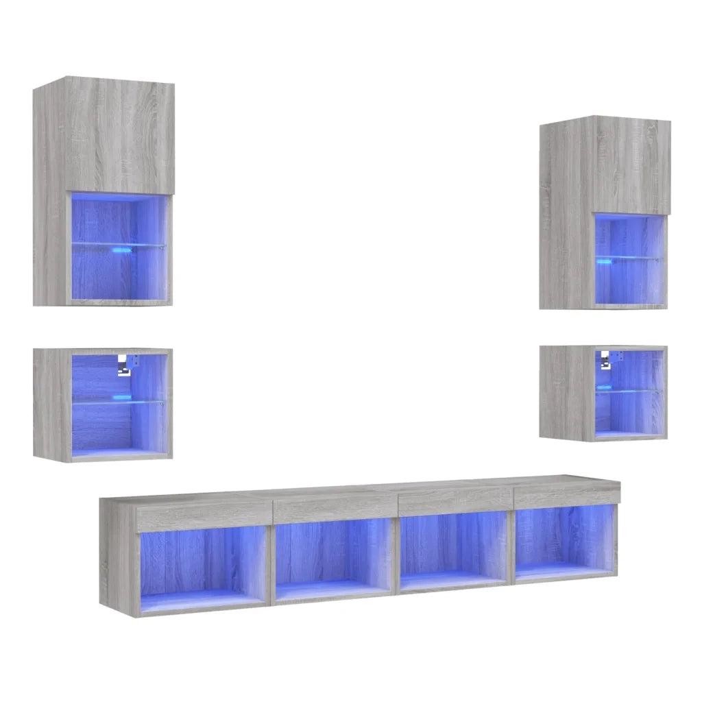 Mobili TV a Muro con LED 8pz Grigio Sonoma Legno Multistrato 3216595
