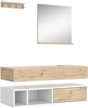 Set di mobili da bagno Henri, Bianco, 100 cm, composto da mobile sottolavabo, specchiera e mobile medio