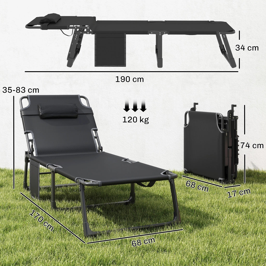 Lettino da giardino pieghevole con schienale regolabile e cuscino ¨C zephmum ¨C Grigio