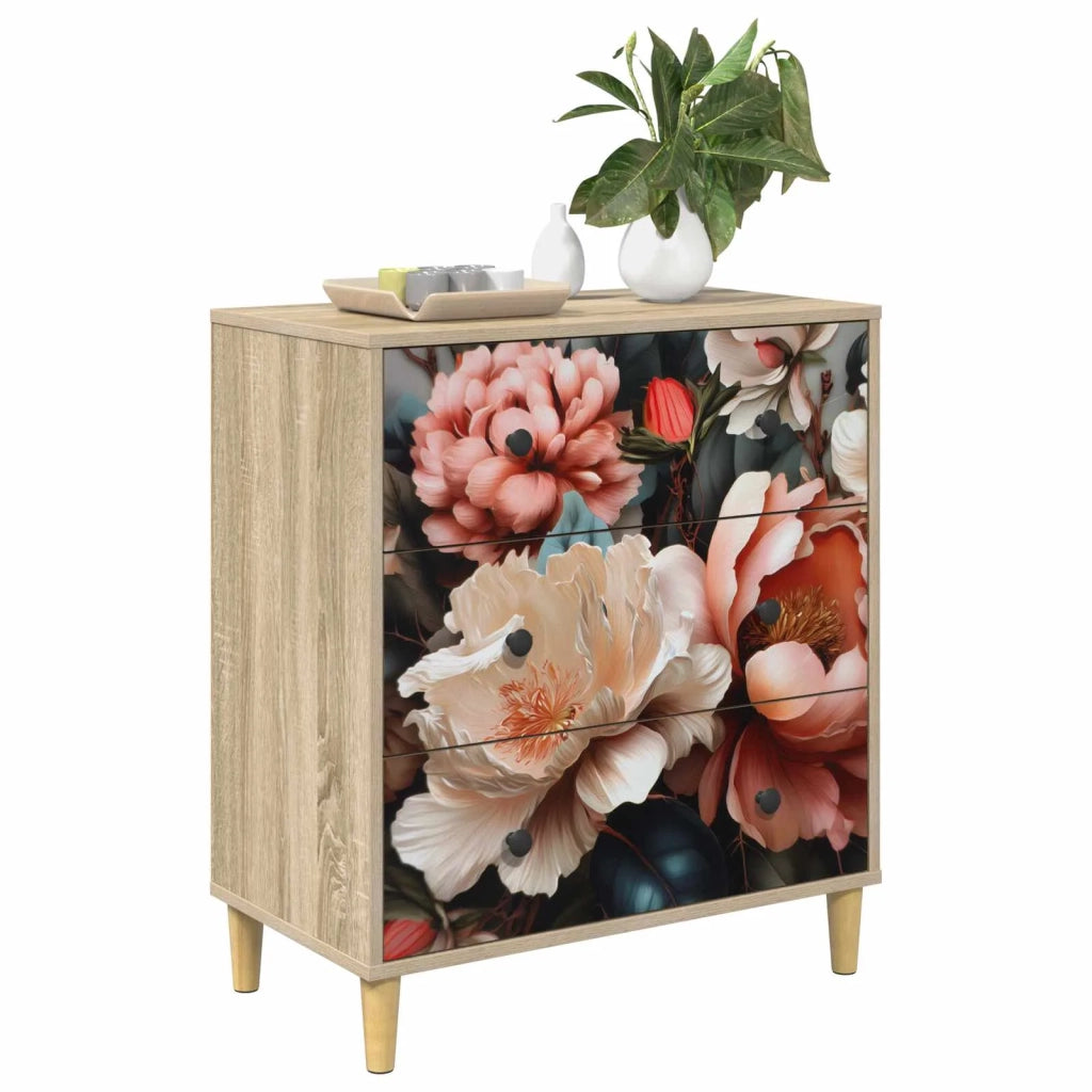 Cassettiera BORNE Stampa di peonia chiara 66 x 36,5 x 75 cm 8007356