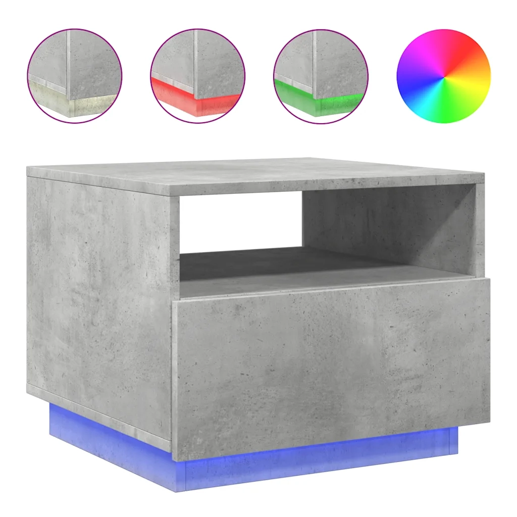Tavolino da Soggiorno con Luci LED Grigio Cemento 50x49x40 cm 839829