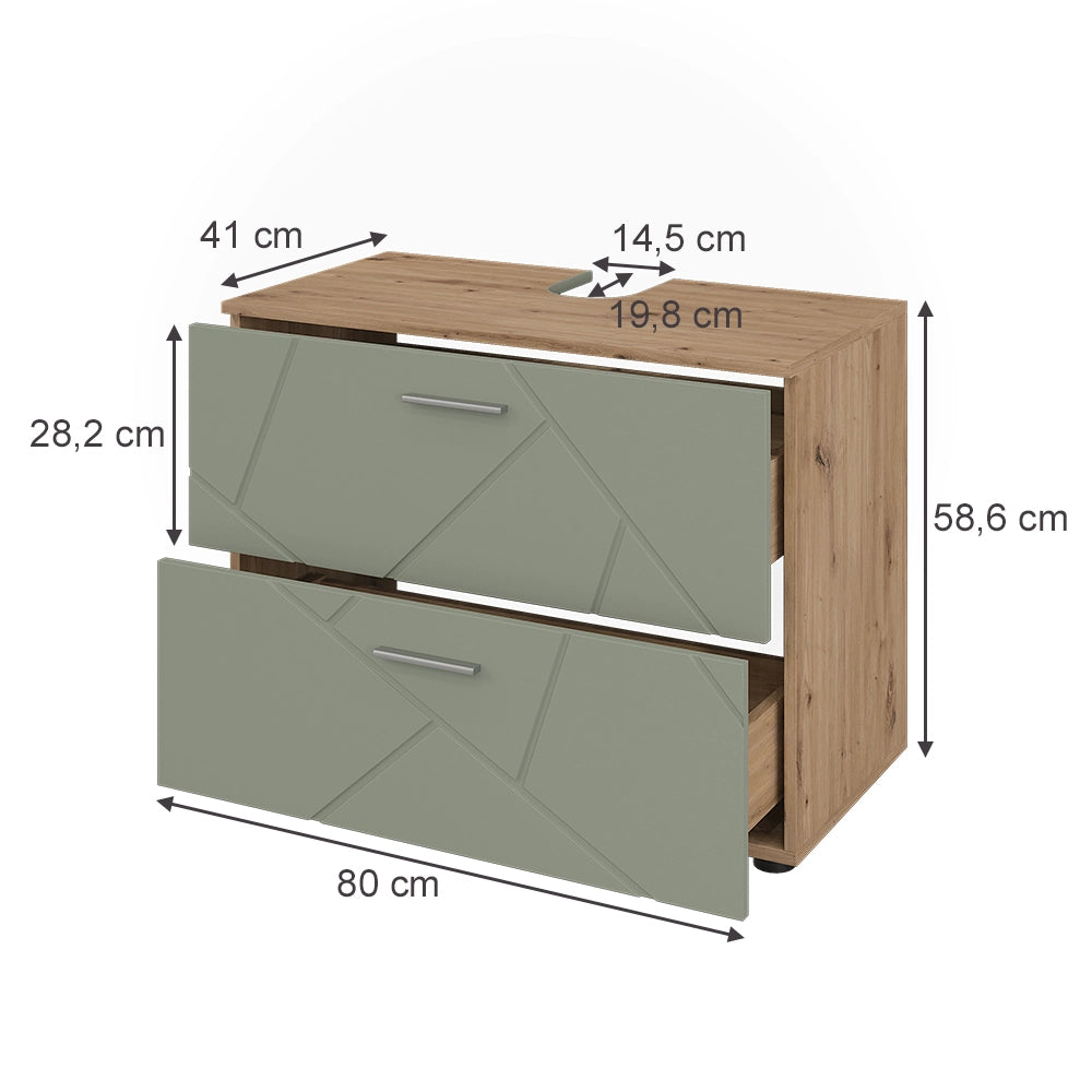 Vicco Mobile sottolavabo per bagno Verde salvia 80 x 58.6 cm con cassetti