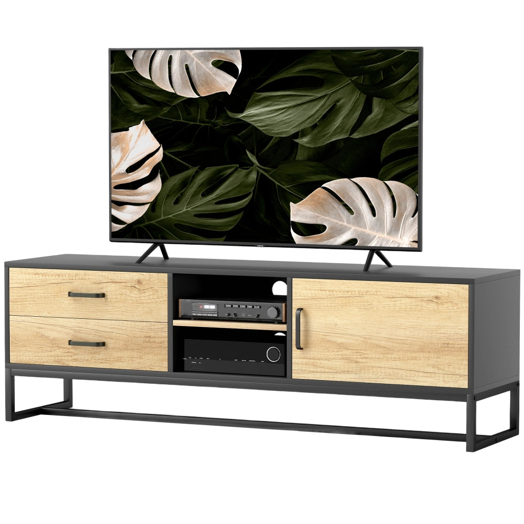 Mobile TV per televisori fino a 60 pollici ¨C Zephmum ¨C Legno naturale con ante e cassetti