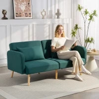 Divano letto clic-clac da 3 posti, con schienale reclinabile e braccioli regolabili, in tessuto effetto lino, Verde