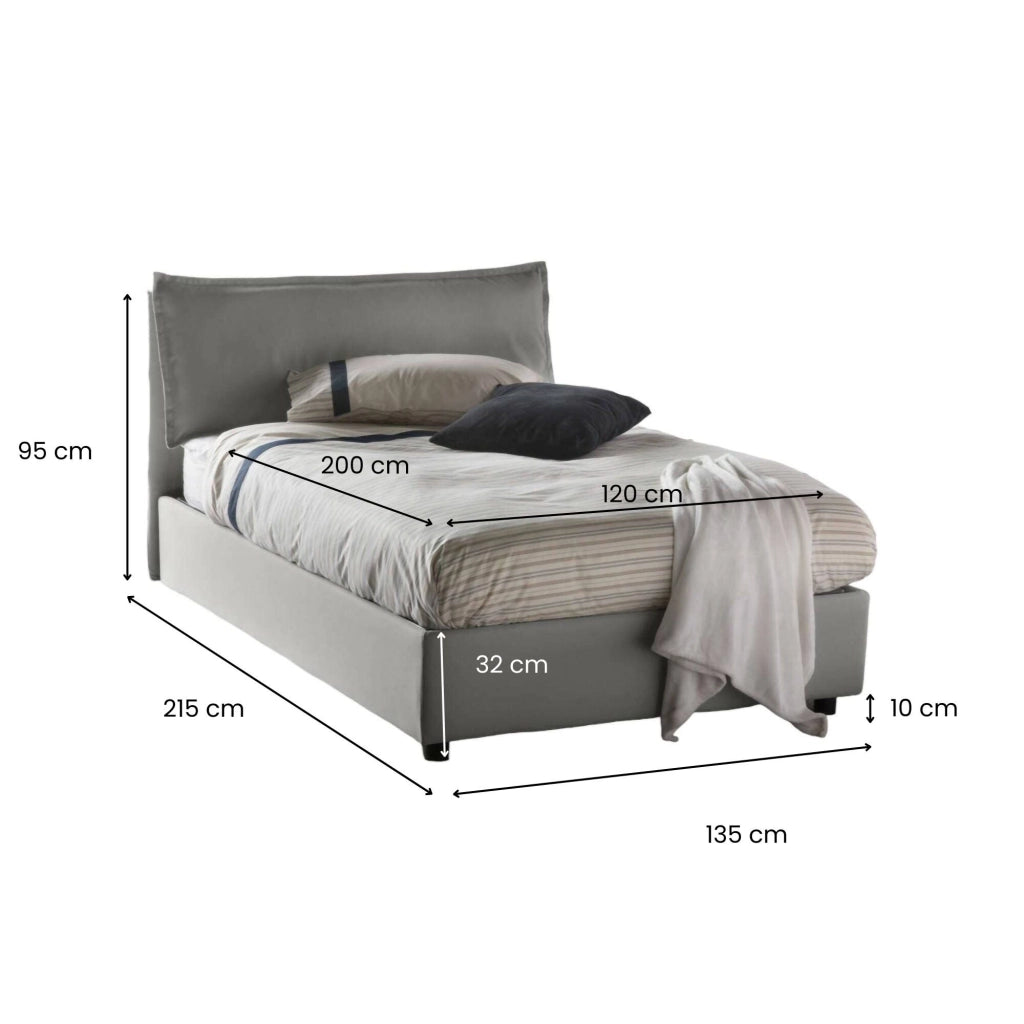 Abbygale, Letto Piazza e Mezza Materasso Incluso Made in Italy, Grigio