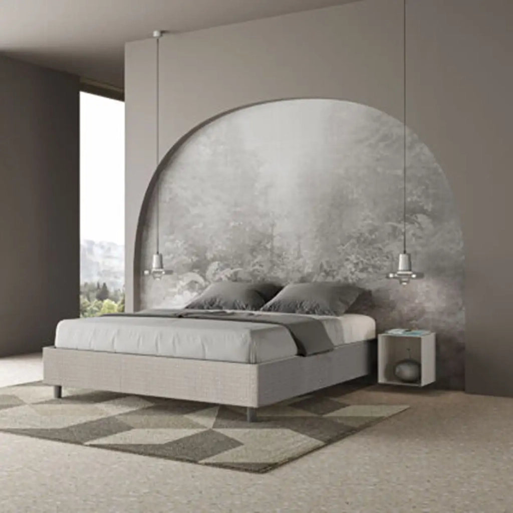 Letto matrimoniale con rete imbottito 160x200 tessuto Labirinto 1 bianco Azelia