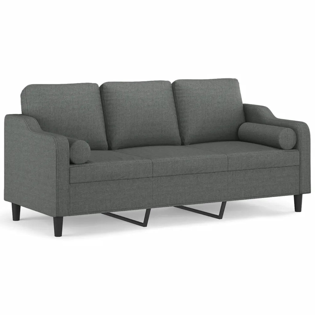 Divano | Divano da soggiorno | Sofa a 3 Posti con Cuscini Grigio Scuro 180 cm in Tessuto