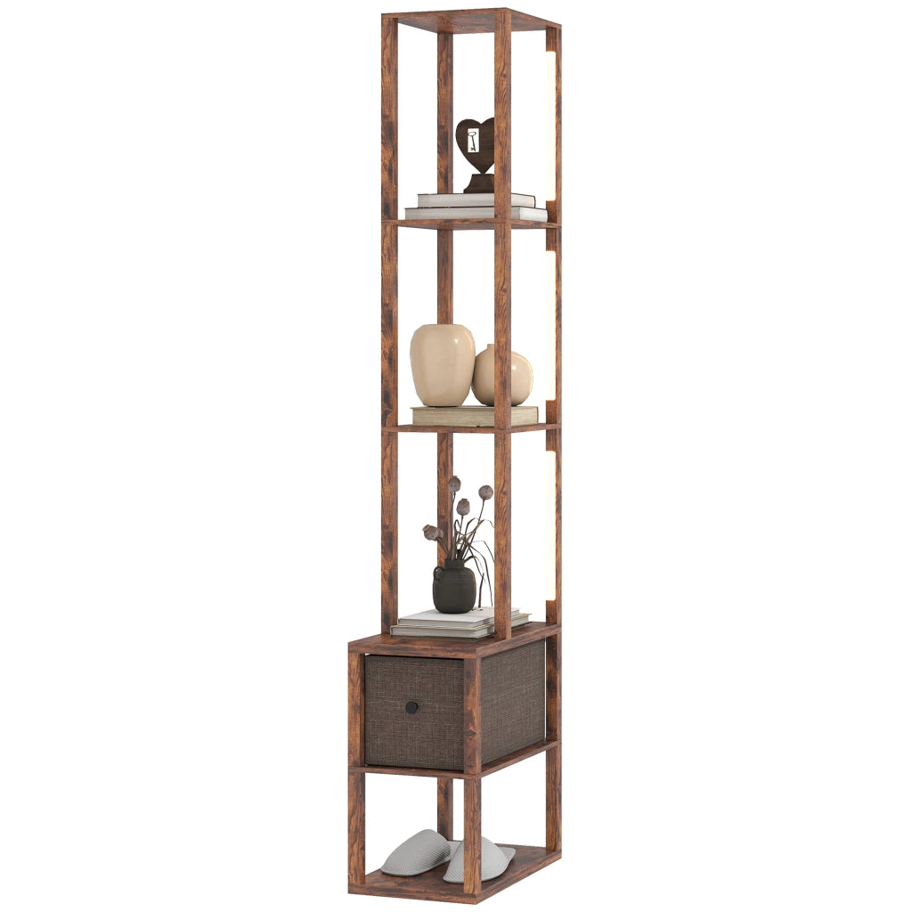 Lampada da terra con scaffali, regolabile, colore marrone ¨C zephmum ¨C 160x30x30