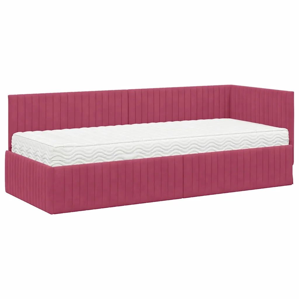 Letto singolo | Letto per adulti | Struttura Letto Angolare con Materasso 2 pcs Verde Velluto