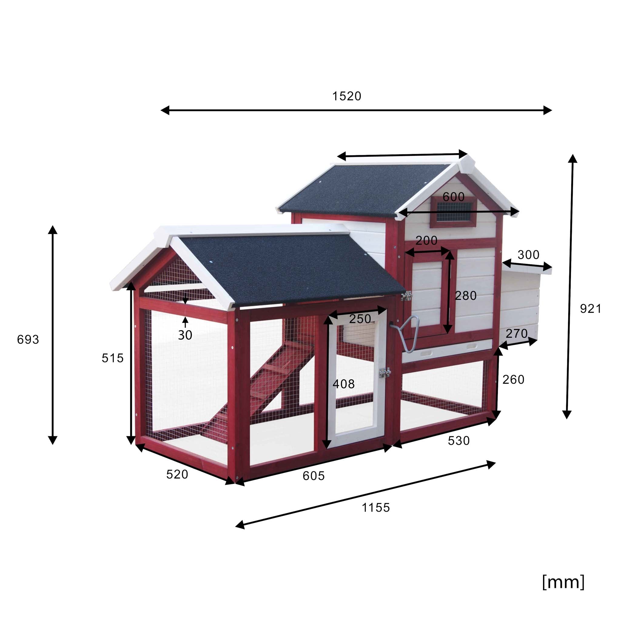 Pollaio con casetta per nido recinto e vassoio zincato estraibile, bianco-rosso