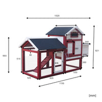 Pollaio con casetta per nido recinto e vassoio zincato estraibile, bianco-rosso