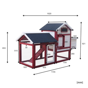 Pollaio con casetta per nido recinto e vassoio zincato estraibile, bianco-rosso