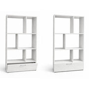 LIBRERIA IN LEGNO BIANCO MODERNA CON 6 RIPIANI SFALSATI E UN CASSETTO DIMENSIONI 70X24X140 CM