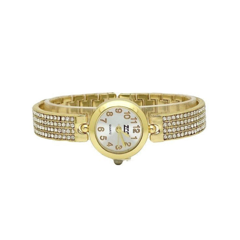 Trade Shop - Orologio Da Polso Donna Elegante Oro Con Cristalli Quadrante Oro 23 Mm -