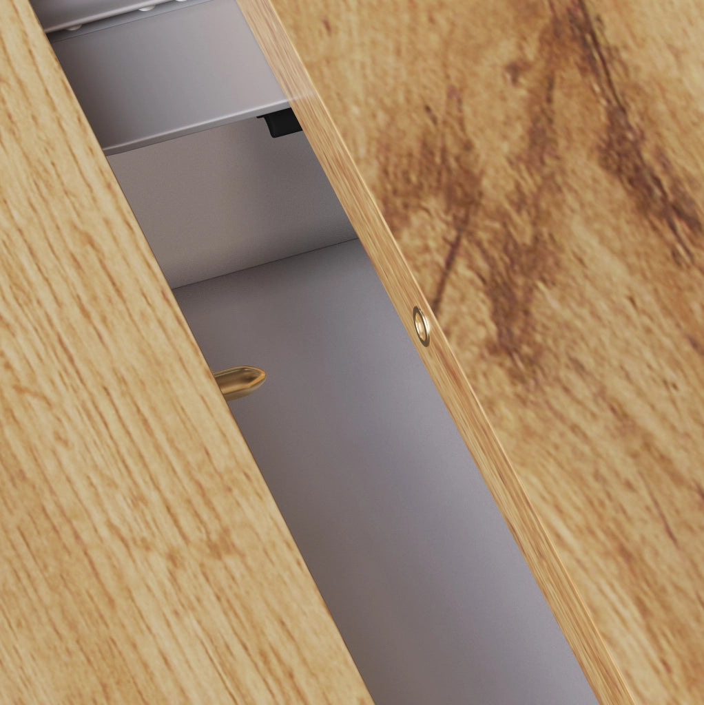 Tavolo allungabile 110-140x80x75 cm con anta; cassetto e ripiani; bianco e naturale