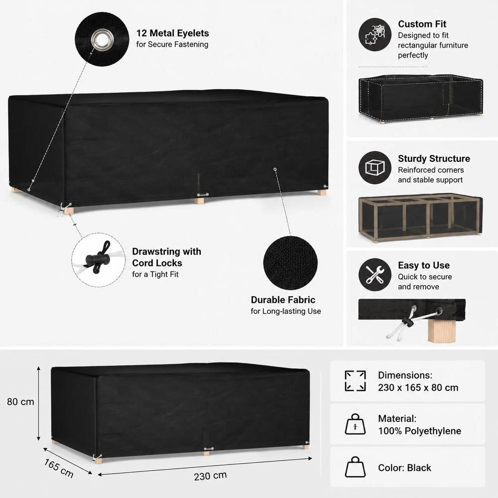 Garden Furniture Cover With 12 Eyelets, 230x165x80 Cm, Rectangular