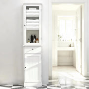 Armadietto da bagno alto con anta in acrilico, 2 ripiani e cassetto, per bagno, bianco 40 × 27 × 171,5 cm