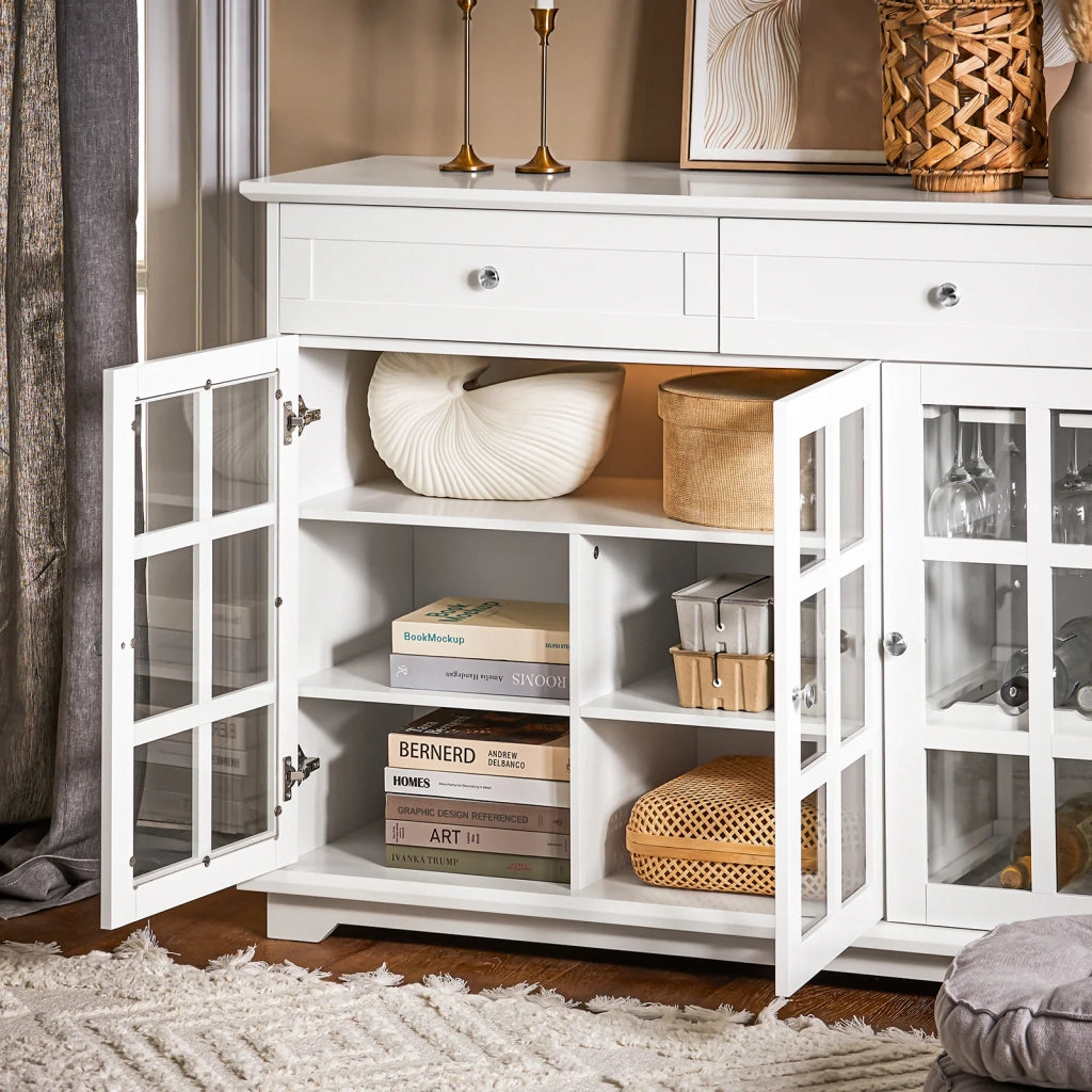 Mobile Da Cucina Isola Cucina Con Anta In Vetro Credenza Buffet Bianco119x40x90cm FSB77-W