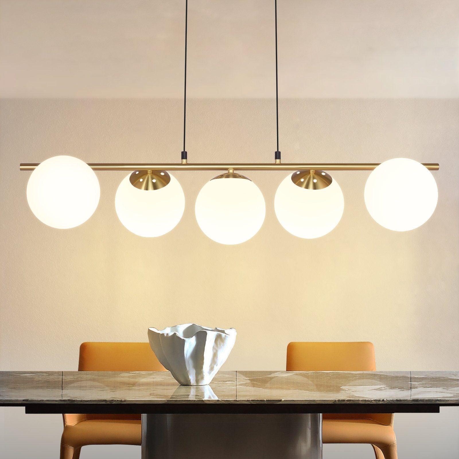 Lampada a sospensione ZMH vetro dorato diametro 90 cm altezza regolabile 150 cm E27 stile moderno