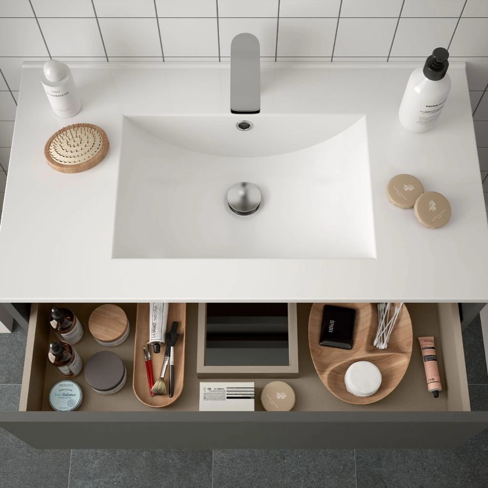 Mobile bagno sospeso Claros80 grigio opaco con lavabo 2 cassetti 80x45x56h