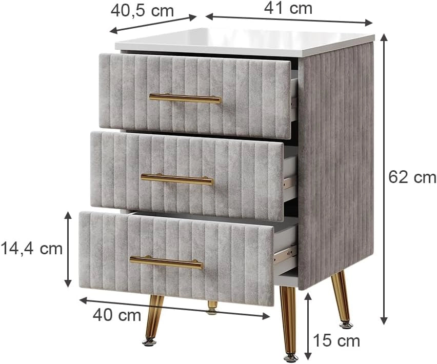 Comodino Velia, Grigio, 41 x 62 cm Set di 2