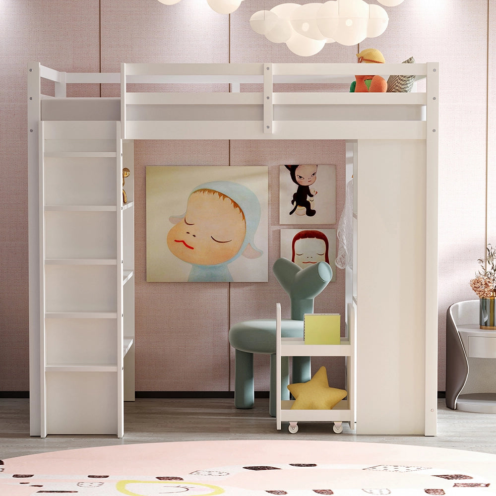 Letto a castello bambini - Xylo - 90x200 cm scaffali bianco