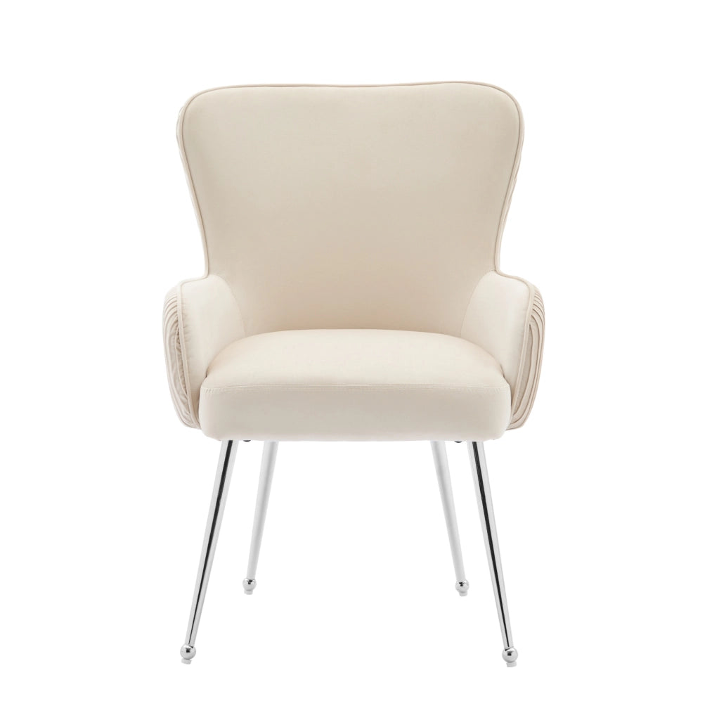 Set 4 sedie in velluto beige con braccioli, piedi regolabili